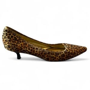 Martinez Valero‎ Leopard Print Kitten Heel Pointed Toe Satin Pumps Size 9
